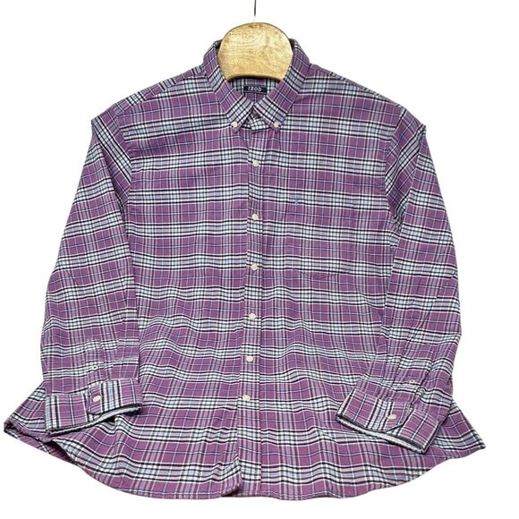 Izod Mens Purple Plaid Long Sleeve Button-Down Shirt - Size‎ XL - Picture 3 of 6